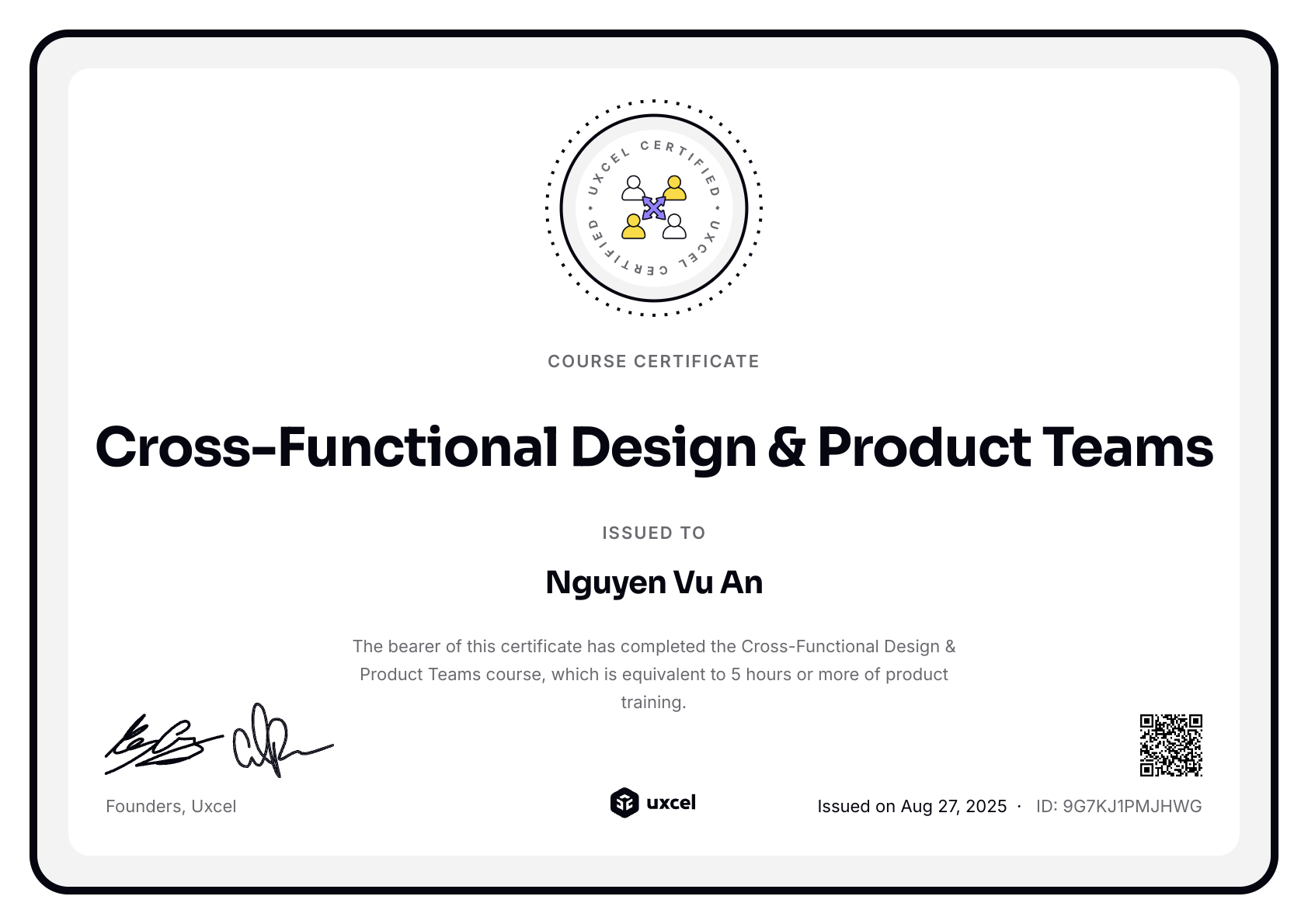 Nguyen Vu An's certificate